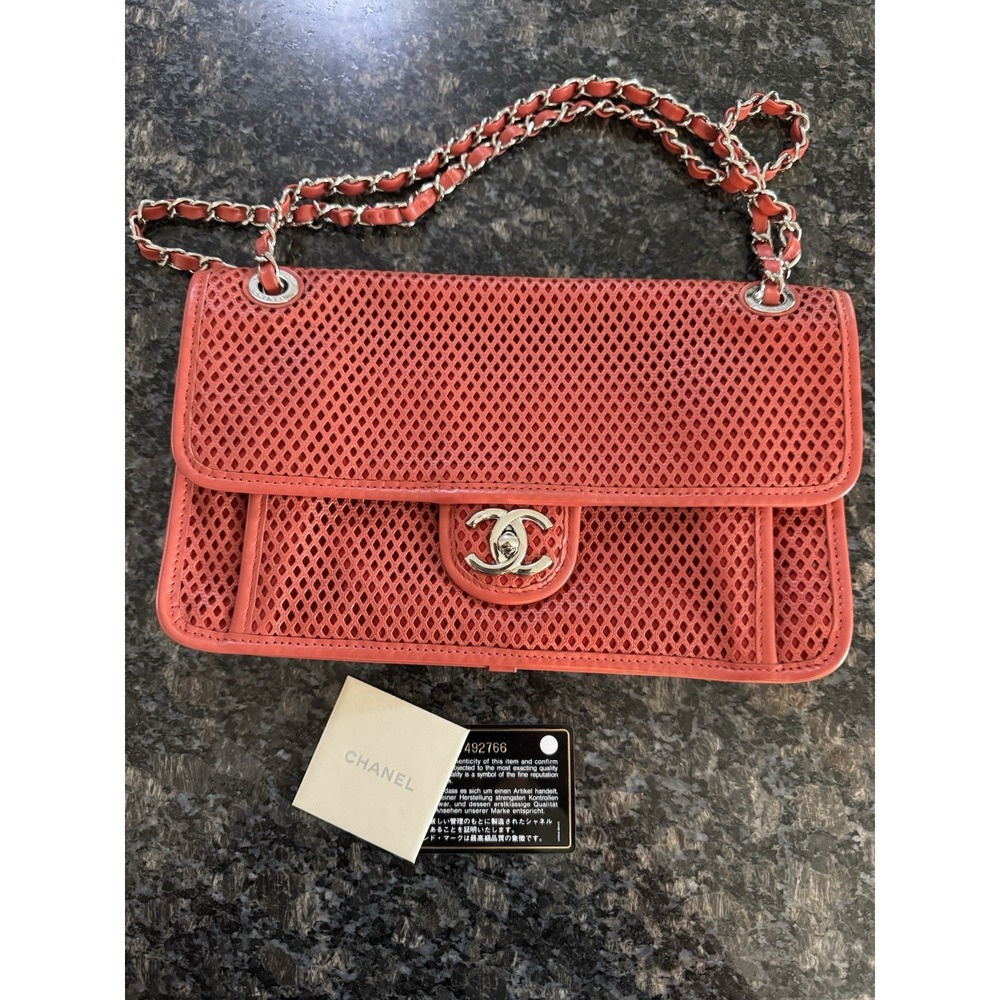 CHANEL‎ Red Perforated Calfskin Leather Jumbo Flap Bag Fantastic Condition!